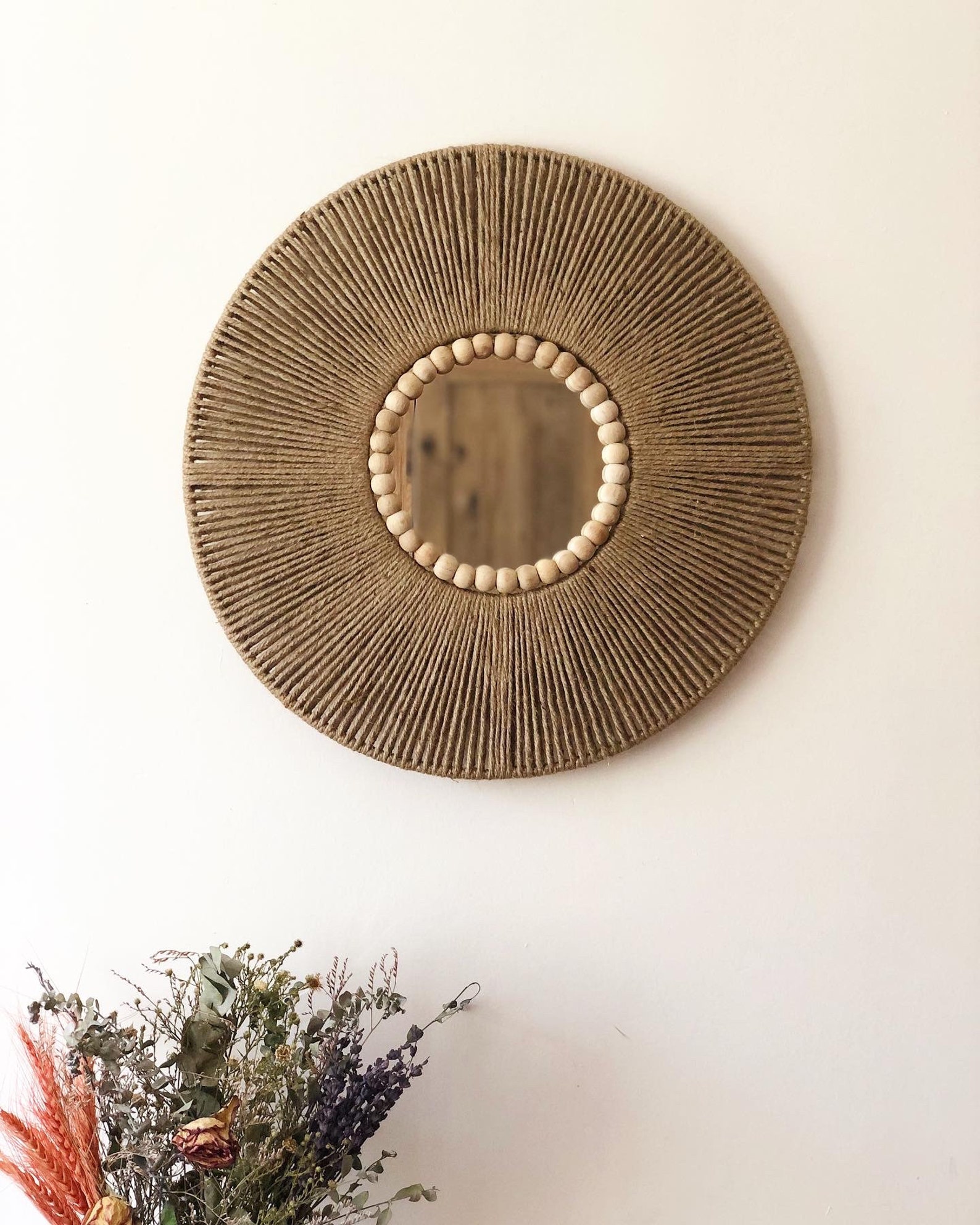 Large Jute Mirror , Jute Wall Hanging Mirror , Bedroom Decor Gift