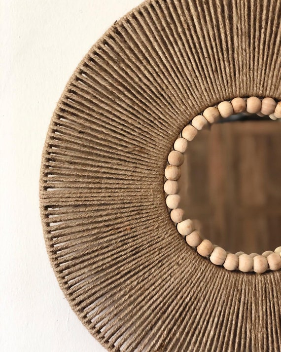 Large Jute Mirror Jute Wall Hanging Mirror Bedroom Decor Etsy