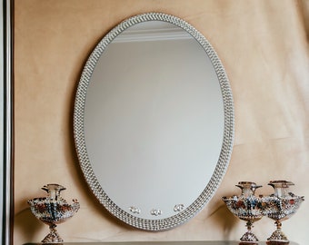 Espejo de cristal, espejo ovalado, espejo para baño, espejo de entrada, regalo de Navidad, espejo de lujo, espejo decorativo, decoración única para el hogar.