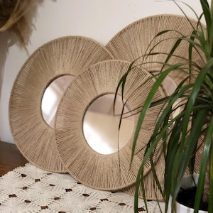 Boho Jute Mirror Wall Decor, Handmade Natural Mirror, Entryway  Wall Hanging, Round Rustic Mirror, Farmhouse Mirror, Housewarming Gift