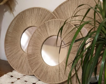 Boho Jute Mirror Wall Decor, Handmade Natural Mirror, Entryway  Wall Hanging, Christmas Gift, Farmhouse Mirror, Housewarming Gift