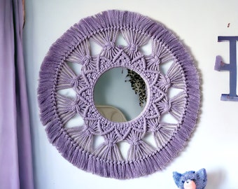 Miroir en macramé Lily, miroir à suspendre en macramé, miroir pour chambre de bébé, décoration murale pour chambre de bébé, cadeau de pendaison de crémaillère, fête des mères, décoration de salon