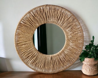 Large jute Mirror, Jute Wall Hanging Mirror, Mother's Day Gift, Bedroom Decor Gift, Boho Mirror, Fast Shipping (1-3 Days) Living Room Decor