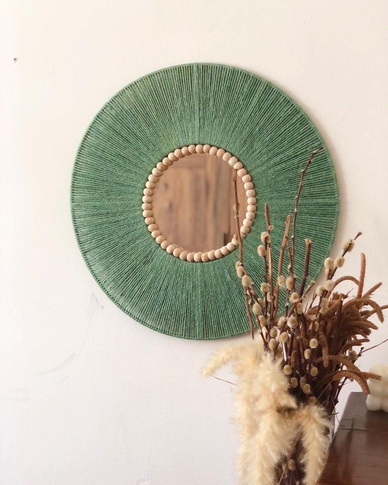 Large Jute Mirror Jute Wall Hanging Mirror Bedroom Decor Etsy