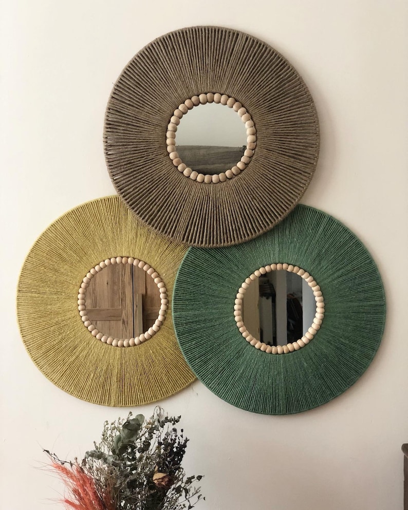 Large Jute Mirror Jute Wall Hanging Mirror Bedroom Decor Etsy