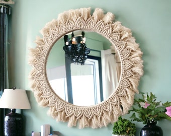 Large Macrame Mirror, Macrame Wall Hanging, Wall Decor, Mother's Day Gift, Housewarming Gift, Nursery Mirror, Boho Decor, Gift for her