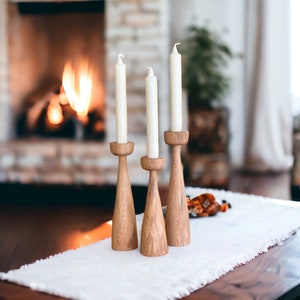 Wood Candlestick - Set of 3 Candlesticks, Wooden Candlesticks Holder, Candle Holders, Mother&#39;s Day Gift, Candle Pillars, Nordic Style