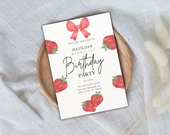 Berry 1st Birthday Invitation - Digital Download with Customisable Canva Link, 1st birthday, invitation, party