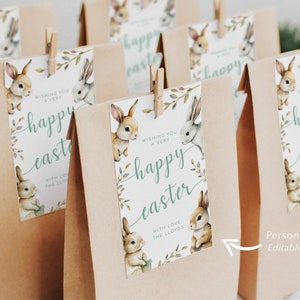 Customizable Easter Gift Tag Editable Template for Personalised Easter Watercolour Bunny Labels for Baskets and Gifts, Easter Decor 2024