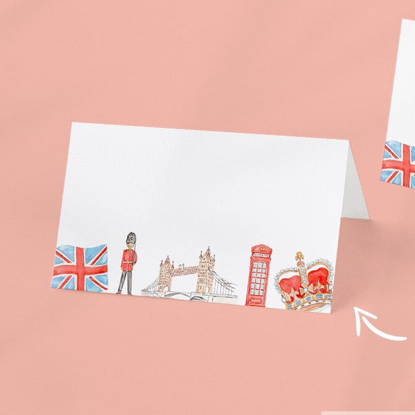 Printable London Theme Party Food Labels Template, British Buffet Blank Place Cards, Afternoon Tea Decor Supplies, English Tea Party Cards