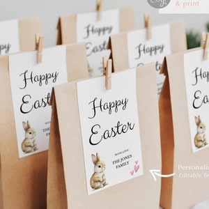 Editable Easter Gift Tag, template for personalized Easter bunny and hearts labels, Easter gift decor 2024, 2 x 3.5 and 1.5 x 2.5 inch tags