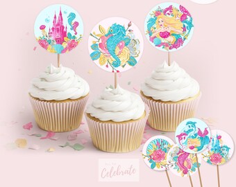 Mermaid Party Cupcake Toppers, Printable Under the Sea Cake Decorations, Children's Mermaid Theme Birthday Decor, Kids Ocean Party Supplies