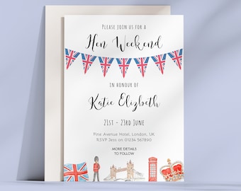 London Hen Party Einladung: Union Jack Wimpelkette (Digitaler Download)