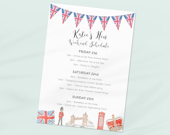 Editable London Weekend Itinerary Template, Printable Hen Do London Itinerary, London TripSchedule 2024, Custom London Hen Party