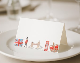 London Party Tischkarten zum Ausdrucken: Britischer Nachmittagstee zum Dekorieren (Digitaler Download)