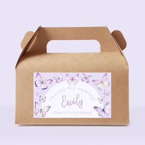 Butterfly Party Favor Labels: Purple Birthday Gable Box Decor (Digital Download)