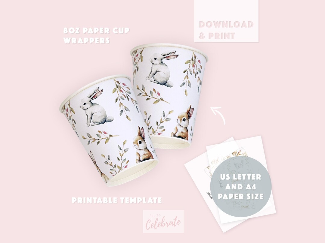 Floral Bunny Cup Wrappers Printable Template, Rabbit Theme Tableware ...