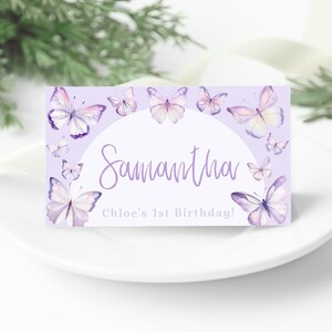 Purple Butterfly Place Cards: Editable Birthday Party Decor (Digital Download)