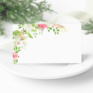 Floral Rose Place Cards, Printable Food Buffet Labels, Wedding Tableware, DIY Name Placements, Floral Baby Shower Decor Supplies Birthday