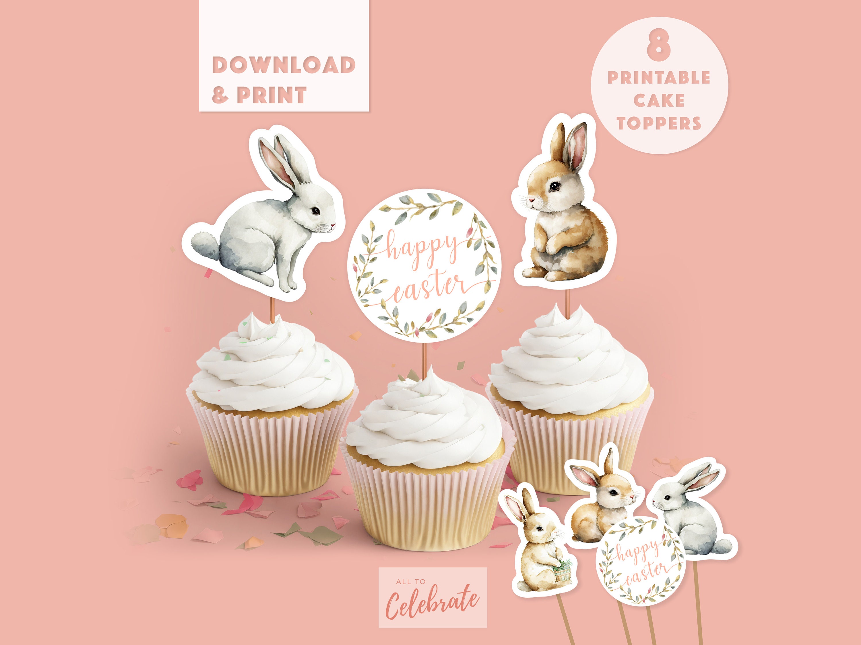 LeeSky 24Pcs Easter Bunny Cupcake Toppers, Bunny Ear Cupcake Toppers Bunny Food Picks Bunny Easter 1st Birthday Cake Decorations Supplies B09qkhjf46