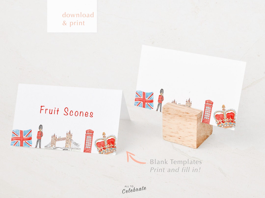 Printable London Theme Party Food Labels Template, British Buffet Blank