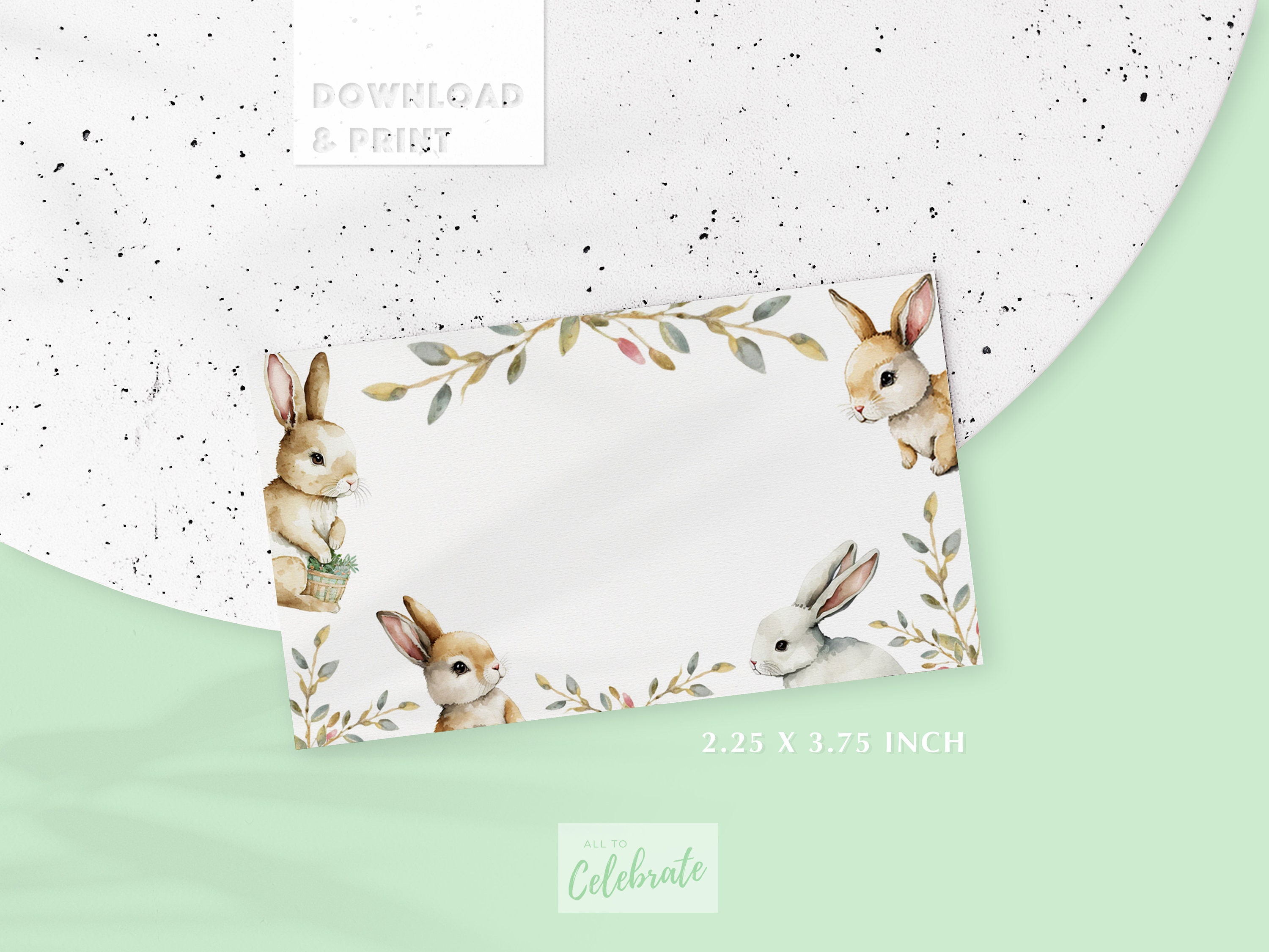Bunny Rabbit Place Card Printable, Floral Food Label Template Baby ...