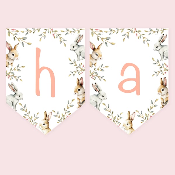 Cute Rabbit Bunting Printable, Bunny Floral Flags Decor, Bunny Party Banner, Printable DIY Bunting, Spring Party Supplies, Instant Download