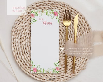 Floral Themed Menu Card, Wedding Blank Food Menu, Printable Template, Floral Design Menu, DIY Menu, Baby Shower Floral Decor Supplies