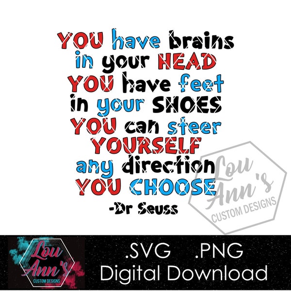 Dr Seuss Quote Brains & Feet LAYERABLE .PNG .SVG Digital Download