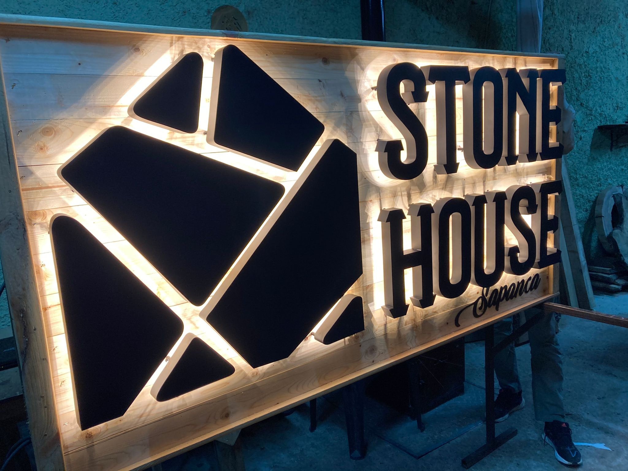 Wall Sign Illuminated Sign With Wooden Background Wood Sign Etsy