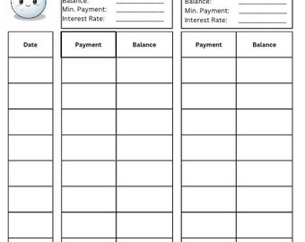 May include: A printable debt snowball tracker with a cartoon snowman. The tracker has columns for date, payment, balance, and instructions for using the debt snowball method.
