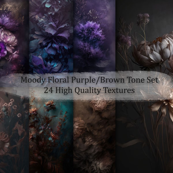 24 Moody floral Digital Backdrops, Fine art overlays, Purple and Brown Backdrop Overlays, Maternity digital Backdrop, Floral backdrops