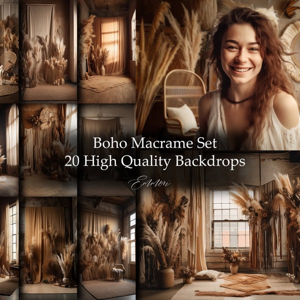 20 Macrame Digital Backdrops | Boho Backgrounds