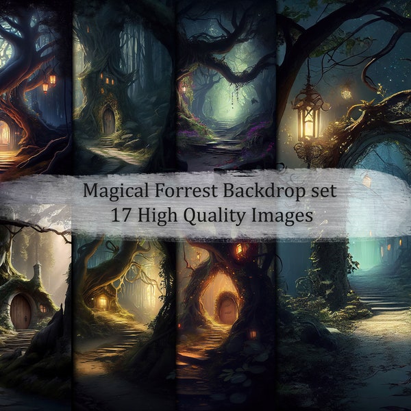 17 Fine Art forrest Digital Backdrops, photography backdrop, Portrait Overlay, Fairytale Digital Background, Photo Overlay, Enchanted Forest