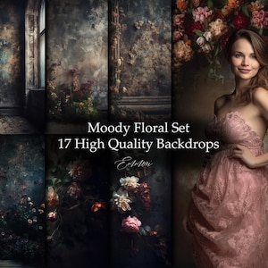 17 stämningsfulla blommiga texturer, konstbakgrunder, Photoshop-överlägg, Bundle Graviditetsbakgrundsöverlägg, Photoshop-överlägg, Blommiga bakgrunder