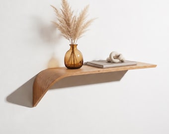 Design Wandregal Holz, Schwebendes Holzregal modern, Hängendes Wandboard für Bilder, Stilvolle Raumgestaltung