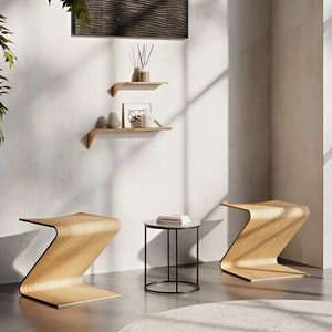 Banquinho de madeira de design. Cadeira de escritório ergonômica, quarto, Sala de estar em estilo moderno, Contemporâneo.