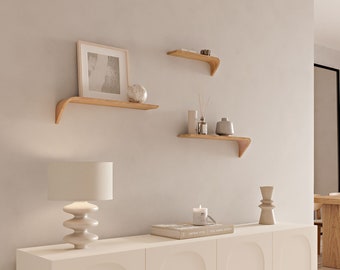DESIGN wall SHELVES | Set of 3 wooden SHELVES | Suspended effect, Wall Decoration, Wooden Shelves | Japandi Shelf Scandinavian Modern Style.