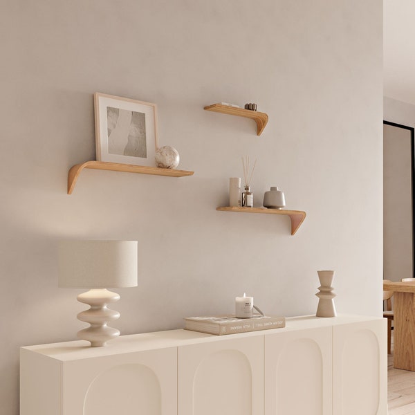 ESTANTES de pared de DISEÑO | Juego de 3 estantes de MADERA | Efecto suspendido, Decoración de Pared, Estantes de Madera | Estilo Moderno.