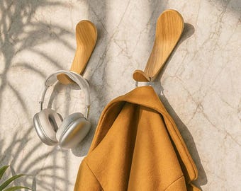 Coat Hook in Wood Design | Decorative Wall Hooks for Jackets, Hats, Bags, Towels – Wooden Wall Mounted Coat Rack for Bathroom and Entryway
