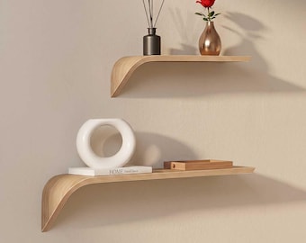 ESTANTES DE PARED de madera | Juego de 2 estantes de diseño: pequeño+grande, efecto flotante, estante de estilo moderno|Organizador de pared