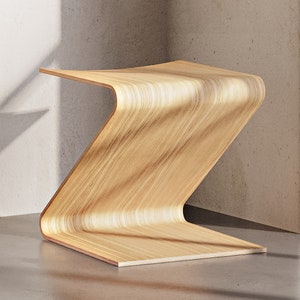 Design wooden stool. Ergonomic office chair, Bedside table for bedroom, Living room in modern/Japandi/Contemporary style.