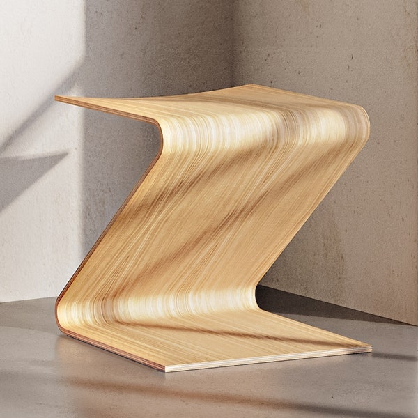 Tabouret en bois design. Chaise de bureau ergonomique, Table de nuit chambre à coucher, Salon style moderne/Japandi/Contemporain.