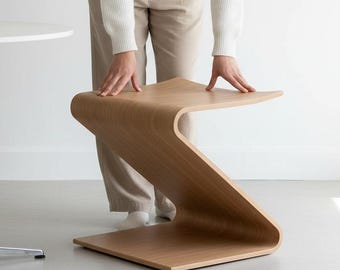 Design wooden stool. Ergonomic office chair, Bedside table for bedroom, Living room in modern/Japandi/Contemporary style.