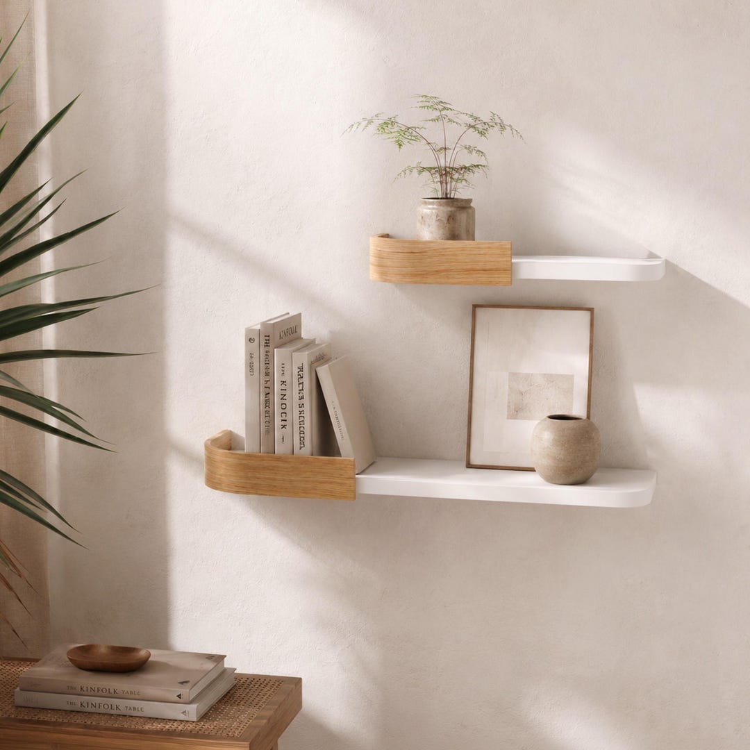 Wandregal Holz weiß schwarz, schwebende Regale modern und minimal, Bücherregal Wand hängend Eiche Nussbaum Design Regal