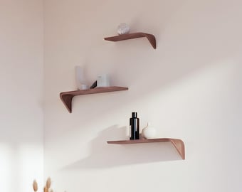 Étagères murales design – Ensemble de 3 étagères suspendues en bois chêne et noyer – Décoration intérieure moderne et élégante