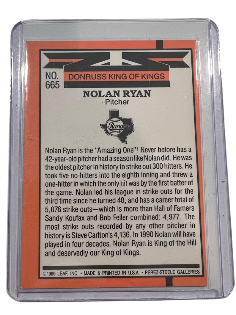 Nolan Ryan 665 1989/90 Leaf King of Kings Donruss Card - Etsy