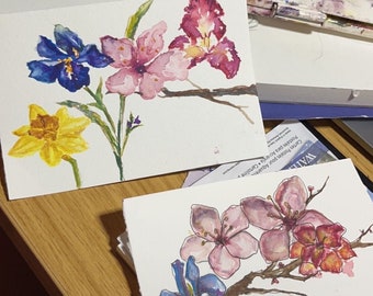 Handmade floral Watercolour postcards