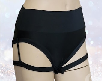 Braguitas Bella de talle medio con liguero - ropa deportiva para baile, pole dance, acróbatas aéreos, circo, rave, festival, twerk, burlesque, ropa de baile