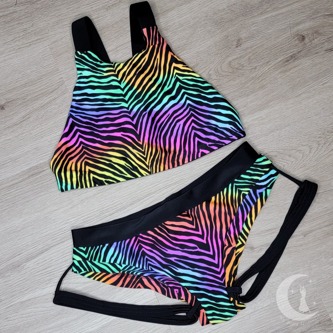 JR208 - Rainbow Fringe Top, Garter & Short Set